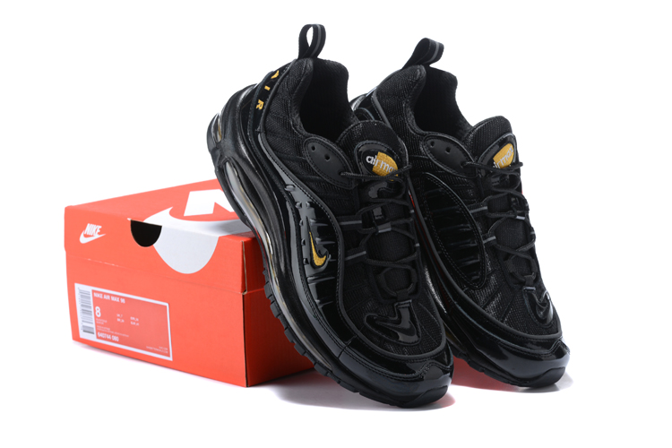 Nike Air Max 98 20th All Black Gold Shoes - Click Image to Close